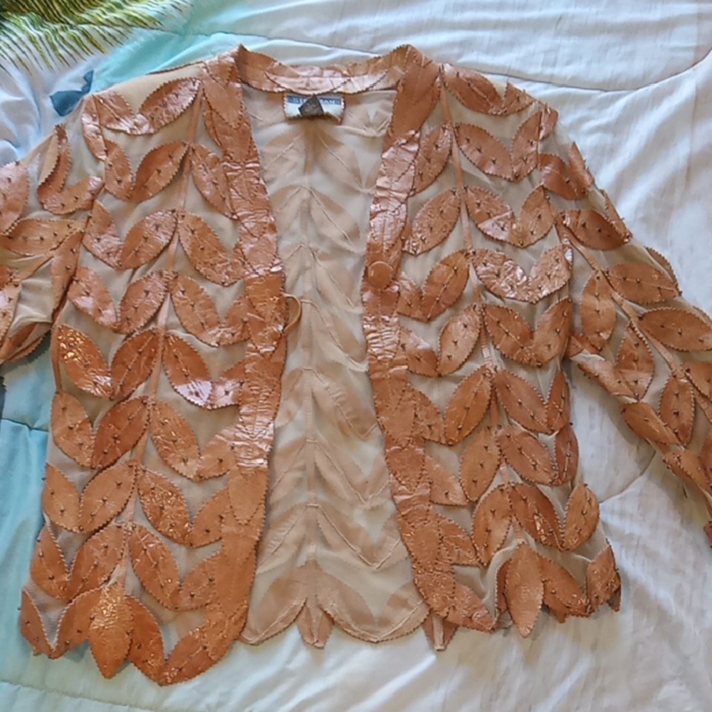 Elegant Tan Leaf Pattern Women's Jacket